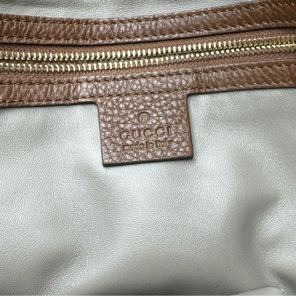 Auth Gucci Large Brown Pebbled Leather Lady Tassel Top Handle Tote Bag Preloved - Picture 13 of 15
